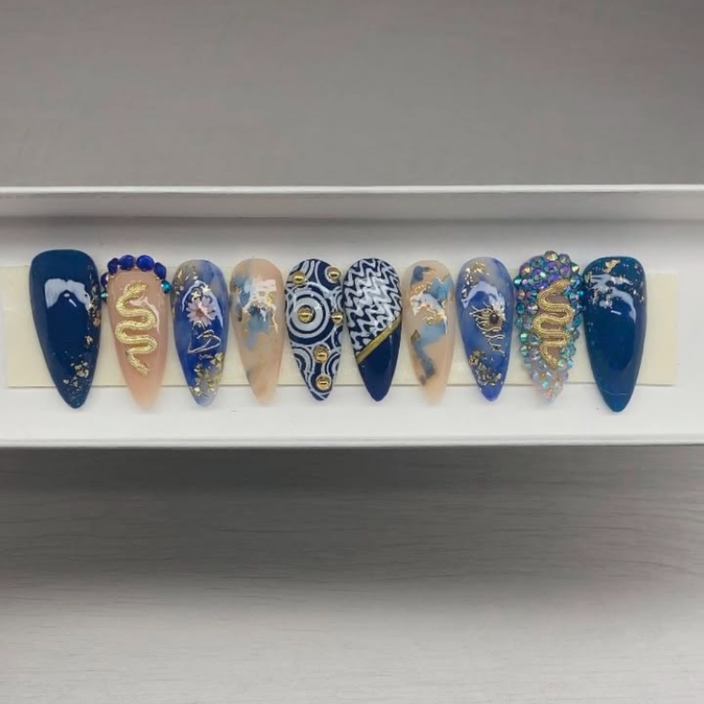 Blue Dragon Acrylic Press On Nails